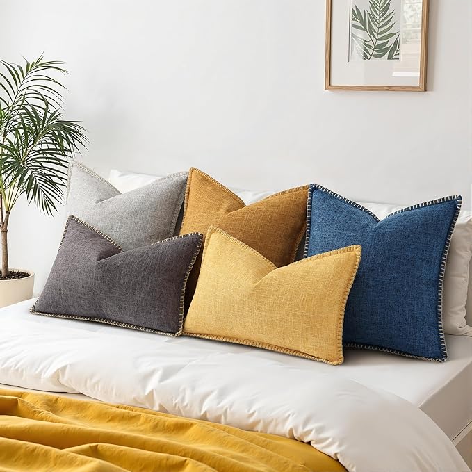 decorUhome Decorative Outdoor Throw Pillow Covers 26x26 Set of 2, Square Linen Farmhouse Euro Pillow Covers with Stitched Edge, Rustic Neutral Pillow Covers for Couch, Sofa, Living Room, Dark Grey