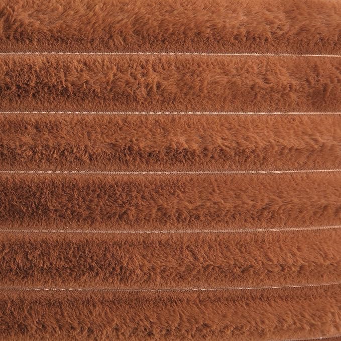 FUTEI Brown Striped Decorative Throw Pillow Covers 12x20 Inch Set of 2,Rectangle Winter Decorations Couch Lumbar Pillowcase,Soft Cozy Faux Rabbit Fur & Velvet Back,Modern Home Decor for Bed