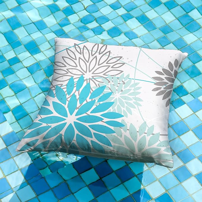DFXSZ Outdoor Waterproof Summer Pillow Covers 16x16 Set of 2 Blue Floral Decorative Pillowcase for Patio Furniture 01S16