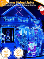 500 LED 164 FT Christmas Lights, Waterproof Outdoor String Lights with Remote and Timer, Christmas Tree Lights with 8 Modes Dimmable, Fairy Lights for Holiday Decor (Blue)