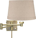 Barnes and Ivy Modern Indoor Swing Arm Wall Lamp with Cord Cover Antique Brass Plug-in Light Fixture Natural Linen Drum Shade for Bedroom Bedside House Reading Living Room Home Hallway Dining