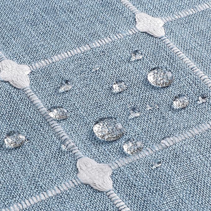 MitoVilla Blue Farmhouse Shower Curtain Set 72 x 78, Boho 78 inch Long Polyester Linen Tassel Fabric Shower Curtain Set for Chic Cottagecore French Rustic Bathroom Decor