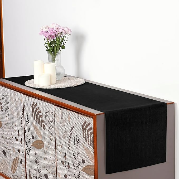 D'Moksha Homes Linen Black Table Runner 72 Inches Long - 100% Pure Linen 14 x 72 Inch Table Runner for Dining, Fall, Autumn and Halloween - Machine Washable