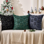 Christmas Pillow Covers 18x18 inch Set of 2 Soft Plush Faux Fur Christmas Decor Black Xmax Tree Yellow Colored Lights Decoration Throw Pillow Case for Winter Holiday Sofa Living Room PT003J18