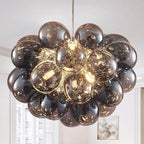 Longree Bubble Ball Chandelier Smoked Black, Dia 20 inch Oval Bubble Glass Pendant Light Fixture for Bedroom Study Bathroom