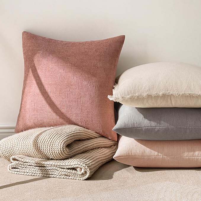MIULEE Pack of 2 Decorative Throw Pillow Covers Soft Chenille Throw Pillows Solid Textured Cushion Covers for Spring Valentine's Day Couch Sofa Bedroom Living Room 20x20 Inch, Blush Pink