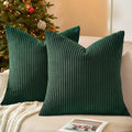 Mecatny Christmas Decorative Corduroy Throw Pillow Covers 24x24 Set of 2 for Sofa Living Room, Soft Neutral Boho Couch Pillow Covers for Home Decor, Christmas Green