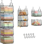Capacity Upgrade Edition Deeper 4'' 5 Tier Foldable Hanging Closet Organizer and Storage，Wire Cabinet Shelves and Rack with 5 S Hooks,Stackable Metal Basket Bins for Clothes Shoe Purse,Black