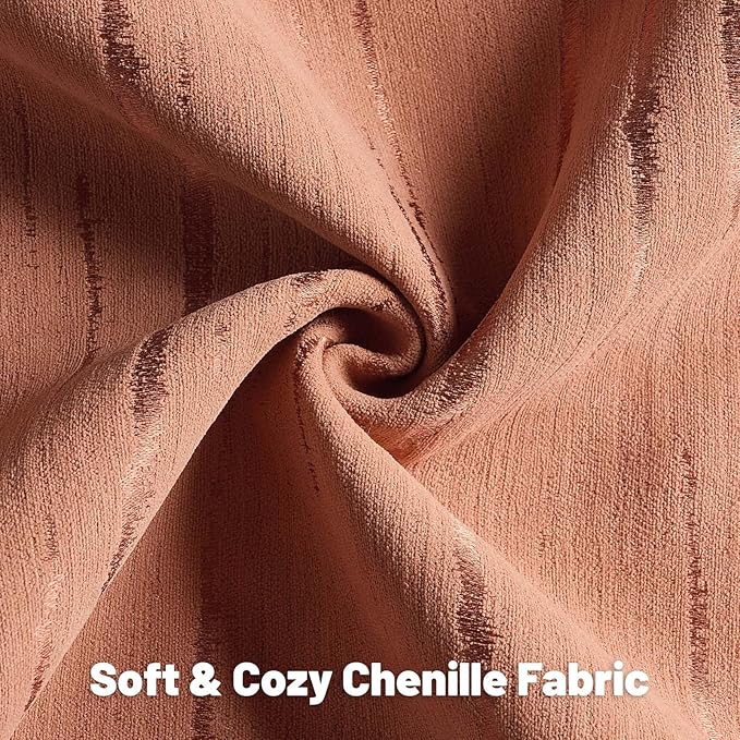 FUTEI Rust Chenille Decorative Throw Pillow Covers 24x24 Inch Set of 2,Soft Embossed Striped Textured European Cushion Case,Modern Home Decor for Couch Bed Living Room