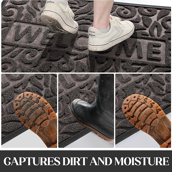 Yimobra Large Welcome Mat 36x24, Waterproof Non-Slip Outdoor Mats for Front Door Outside Entrance, Low-Profile Entryway Mat Indoor for Garage Patio, Brown