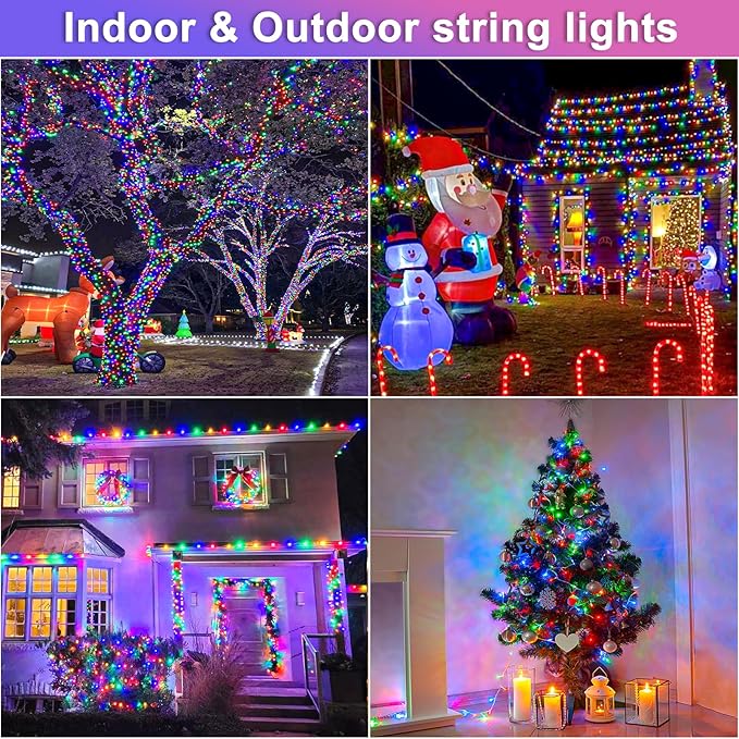 800 LED Christmas Lights Indoor Outdoor 262ft Christmas String Lights Indoor 8 Modes Clear Wire, Plug in Twinkle Fairy Lights for Bedroom Tree Christmas Decorations, Multicolor