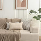 Navy Pillow Covers Farmhouse Linen Throw Pillow Covers Striped Outdoor Decorative Square Throw Pillows for Couch Sofa Bed 20 x 20 in Pack of 2 Navy and Cream