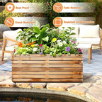 FENCY Metal Planter Box, Large Rectangular Planters for Outdoor Plants, Outdoor Tall Planters with Drainage Holes, Walnut Finish Metal Planters (38" L x 15" W x 16.3" H)
