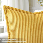 decorUhome Corduroy Mustard Yellow Throw Pillow Covers 12x20 Set of 2 Decorative Soft Boho Farmhouse Lumbar Euro Couch Pillow Covers for Living Room Bed Sofa Broadside Striped Pillow Cases