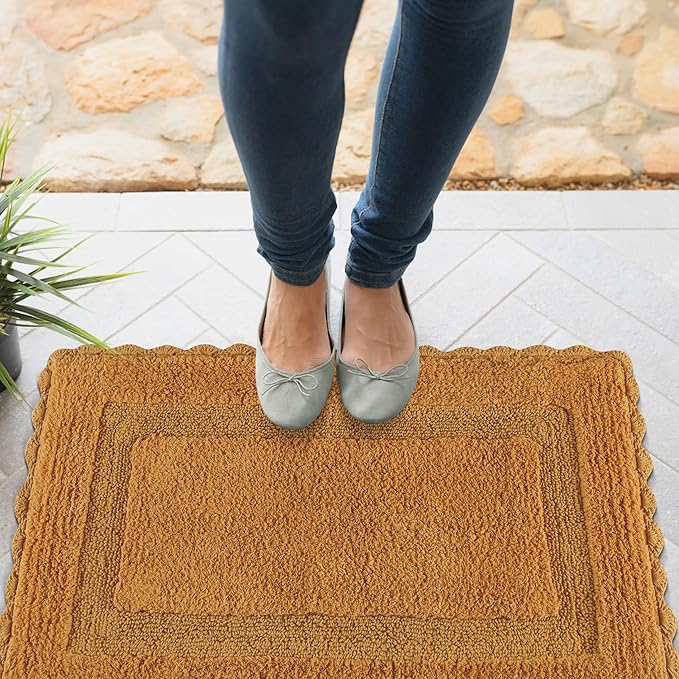 Savi Home Cotton Crochet Bathmat with Antiskid 21x34 Mustard, 100% Pure Cotton, Super Soft Bath Mat, Plush & Absorbent, Hand Tufted Heavy Weight Construction, Full Reversible Step Out Rugs