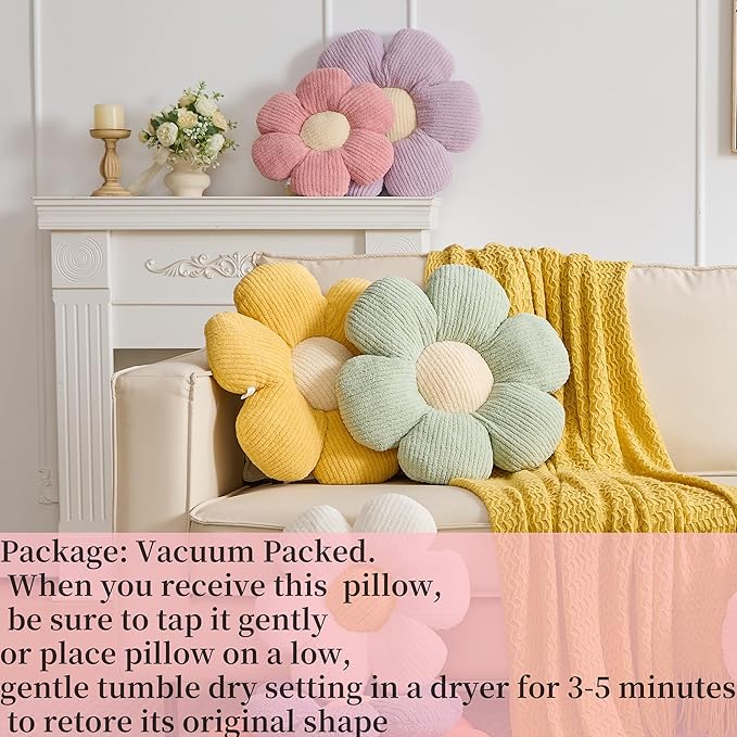 Daisy Pillow, Orange Flower Shaped Throw Pillow Cushion, 19.6" Plush Throw Pillow for Home Decor