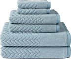 Texere 100% Organic Cotton Jacquard 650 GSM Premium Bath Towel Sets - Extra Absorbent Quick Dry and Plush, 2 Large Bath Towels, 2 Hand Towels, 2 Washcloths (Cable, Smoke Blue, 6 Piece)