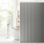 Jubilantex Folding Linen Shower Curtain for Bathroom Grey Waterproof Shower Curtain 1 Panel with 14 Metal Grommets and 1 Tie Back for Hotel,70"x70"
