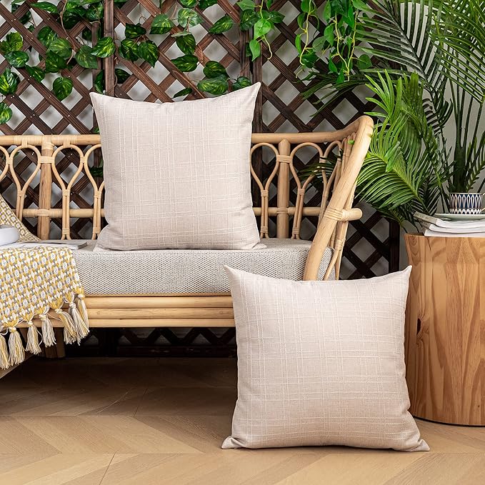 Kevin Textile Pack of 2 Decorative Outdoor Waterproof Pillow Covers Garden Cushion Sham Throw Pillowcase Shell for Patio Tent Couch 20x20 Inch Light Beige