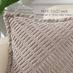 decorUhome Decorative Khaki Throw Pillow Covers 22x22 Set of 2 with Splicing, Boho Soft Neutral Corduroy Broadside Twill Pillow Covers for Couch Bed Sofa Living Room