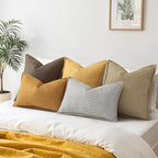 decorUhome Decorative Outdoor Throw Pillow Covers 16x16 Set of 2, Square Linen Farmhouse Euro Pillow Covers with Stitched Edge, Rustic Neutral Pillow Covers for Couch, Sofa, Living Room, Chocolate