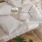 MooMee Striped Duvet Cover Set 100% Washed Cotton Linen Like Textured Breathable Durable Soft Comfy (Orange Pinstripes, Full 80"x90")