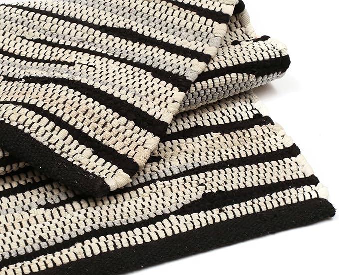 Bedding Craft Handmade Woven Tonal Chindi Rugs 24x36-Inch Rectangle, Reversible Farmhouse Braided Cotton Rug - Grey Multi
