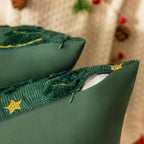 AQOTHES Christmas Tree Decorative Green Red Throw Pillow Covers 18x18 Set of 2, Faux Fur Farmhouse Throw Pillows Cushion Cases for Xmas Winter Holiday Home Decor