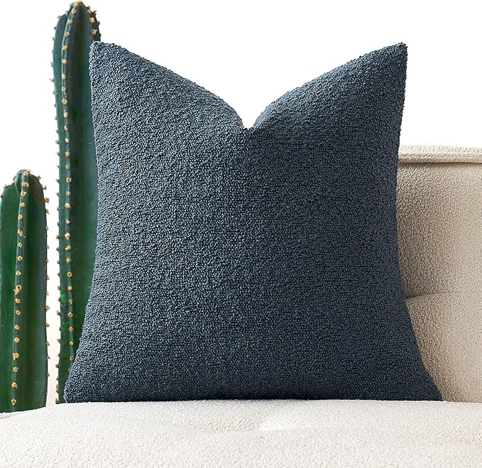 MIULEE Textured Boucle Throw Pillow Cover Dark Blue Accent Solid Eruo Sham Pillow Case Decorative Soft Pack of 1 Couch Cushion Chair Sofa Bedroom Livingroom Home Decor,24x24 Inch