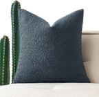MIULEE Textured Boucle Throw Pillow Cover Dark Blue Accent Solid Eruo Sham Pillow Case Decorative Soft Pack of 1 Couch Cushion Chair Sofa Bedroom Livingroom Home Decor,24x24 Inch
