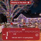 470FT Christmas Lights Outdoor, 1500 LED Christmas Tree Decoration Lights with 12 Modes & Timer Memory, Dimmable Plug In Waterproof LED Xmas Light for Yard Trees Wedding Party Holiday Multicolor