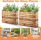 FENCY Large Metal Planter, Large Rectangular Planters for Outdoor Plants, Tall Outdoor Planters for Porch Patio, 35.4″ × 9.1″ × 25.6″ H Walnut Finish Metal Planter with Drainage Hole