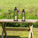 23" 19" Large Lanterns Decorative Outdoor Indoor, Set of 2 Modern Farmhouse Black Floor Lantern with Candles, Halloween, Christmas Lanterns for Fireplace, Mantle, Porch, Patio, Home Decor