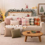 AQOTHES Purple White Plaid Winter Throw Pillow Covers 18x18 Inch Set of 2, Boucle Faux Fur Pillow Covers,Cozy Fluffy Home Living Room Farmhouse Decor for Sofa Couch Bed