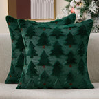 Christmas Pillow Covers 18x18 inch Set of 2 Christmas Decorations Soft Plush Faux Fur Wool Green Xmas Tree Throw Pillow Cases Winter Holiday Decor for Sofa Living Room PT-012P18