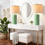 PARTPHONER 23" Farmhouse Modern Ceramic Table Lamp Set of 2 - Green Bedside Lamps for Bedroom & Living Room, Nightstand, Desk, End Table