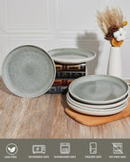 Gradient Green Dinner Plates Set of 6, 10 Inch Reactive Glaze Ceramic Plates Set, Modern Dinnerware Dishes Set for Kitchen, Microwave & Dishwasher Safe, Highly Chip and Crack Resistant