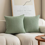 Kevin Textile 2 Packs Decorative Throw Pillow Covers 20x20 Inch for Living Room Couch Bed Spring Sofa Soft Striped Corduroy Square Cushion Case 50x50 cm Farmhouse Boho Home Decor Sage Green