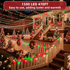 470ft Outdoor Christmas Lights, 1500 LED Super Long String Lights 12 Modes & Timer Memory,Dimmable Outsite Waterproof Light Strings for Xmas Tree Garden Wedding Party Holiday Decorations Red &Green