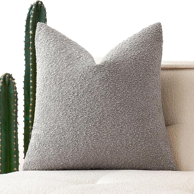 MIULEE Textured Boucle Throw Pillow Cover Silver Grey Accent Solid Eruo Sham Pillow Case Decorative Soft Pack of 1 Couch Cushion Chair Sofa Bedroom Livingroom Home Decor,24x24 Inch