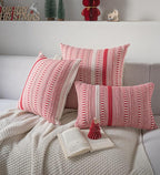 Christmas Pillow Covers 20x20 Inch Set of 2, Farmhouse Boho Christmas Decorative Couch Pillow Cases, Red Accent Pillows of Bed, Sofa Bedroom Living Room Home Decor Cushion Cover