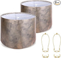 ALUCSET Drum Lampshades Set of 2, Imitation Crocodile Leather Lampshade for Table Lamp and Floor Lamps, 13" × 13" × 10" Medium Lamp Shades Spider Fitter, Easy Assembly Home Decor Harp Holder Included