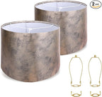 ALUCSET Drum Lampshades Set of 2, Imitation Crocodile Leather Lampshade for Table Lamp and Floor Lamps, 13" × 13" × 10" Medium Lamp Shades Spider Fitter, Easy Assembly Home Decor Harp Holder Included