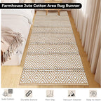 Bedding Craft Jute Cotton Stripe Area Rug Runner for Living Room 24x72 Inch - Natural Ivory - Machine Washable 2x6 Feet Rugs - 70% Jute and 30% Cotton