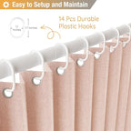 Jubilantex Folding Linen Shower Curtain for Bathroom Pink Waterproof Shower Curtain 1 Panel with 14 Metal Grommets and 1 Tie Back for Hotel,70"x70"