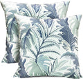 Decorative Throw Pillow Covers Set of 2 Blue Green Large Leaves Pillow Covers 18x18 inch Soft Short Plush Square Floral Throw Pillows,Farmhouse Outdoor Pillow Covers for Couch Living Room