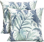 Decorative Throw Pillow Covers Set of 2 Blue Green Large Leaves Pillow Covers 16x16 inch Soft Short Plush Square Floral Throw Pillows,Farmhouse Outdoor Pillow Covers for Couch Living Room
