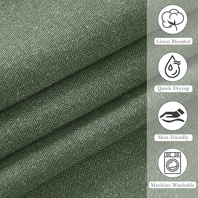 KGORGE Linen Fabric Shower Curtain-Button Hole Semi Sheer Lightweight Waterproof Thick Cloth Neutral Shower Curtains for Bathtub Bathroom, Forest Green, 72 x 72 inches Long, 12 Hooks Included, 1 Panel