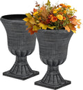 22" Large Urn Planters (Set of 2), Handmade Washed Black Plastic Flower Pots, Weatherproof for Porch, Garden, Patio or Home Décor