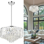 15'' Crystal Chandelier, 5-Tier Modern Chandelier with Polished Chrome Finish, Pendant Light for Dinning Room Kitchen Island Bedroom Entryway, CC4215-5W-PC